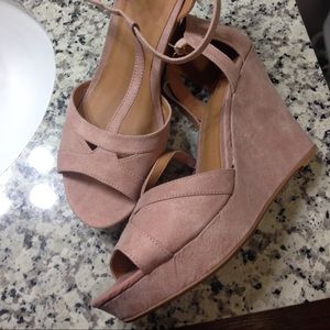 Blush Suede Strappy Wedges